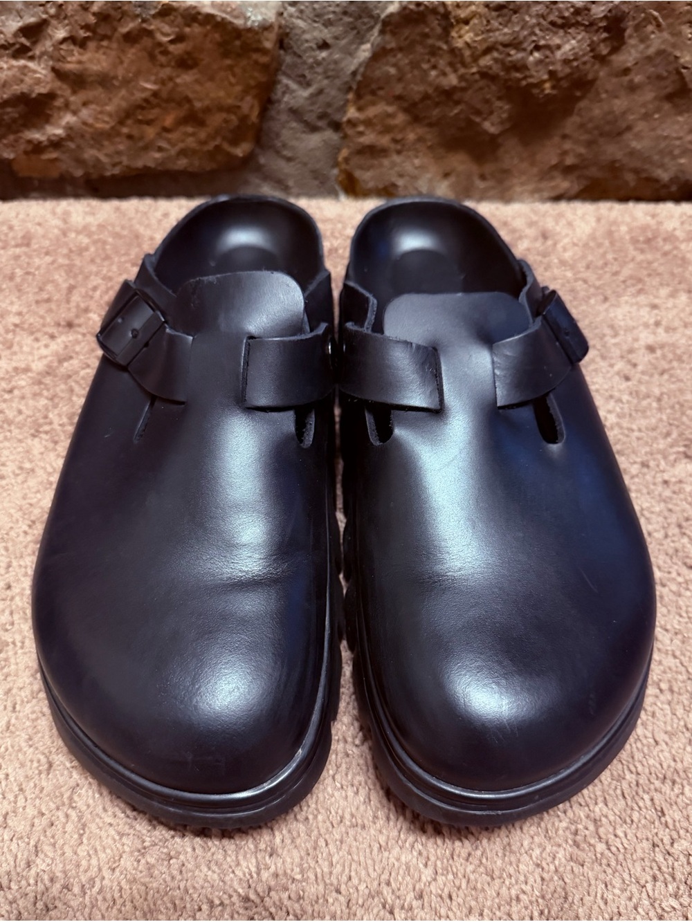 Birkenstock Papillio Boston Chunky Exquisite Leather Clogs Black Platform Sz 9 - Picture 3 of 6